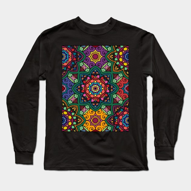 Colorful Mandala Pattern Long Sleeve T-Shirt by DragonTees